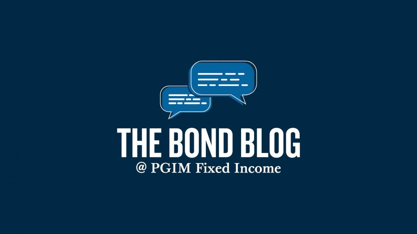 Image depicts a logo for "the bond blog @ pgim fixed income"