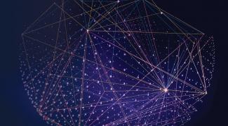 digital image representing connections. Lights connected on a dark blue background