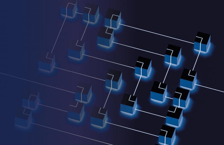 Blue Cubes connected with a line