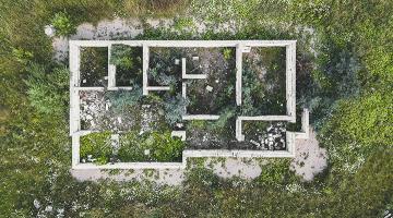 Aerial view of unfinished building