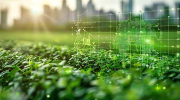 Field of clover with technologic graphic overlay.