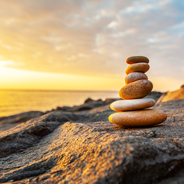Stacked stones on the beach.